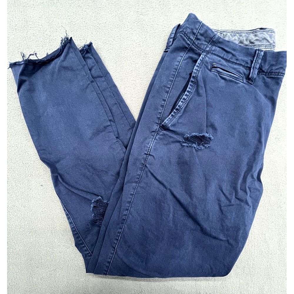 Gap Pants Men 32x34 Slim Vintage Wash‎ Blue Chino Distressed Raw Hem Stretch